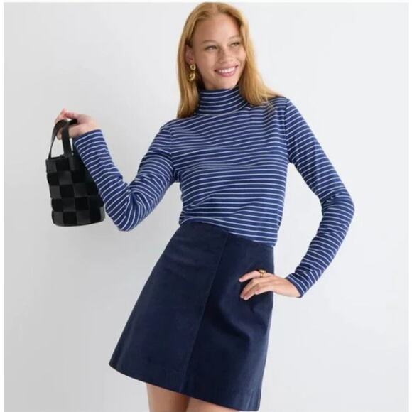 J. Crew Tops - J.Crew Womens Perfect-fit Ribbed Turtleneck Large Blue Striped Nautical Preppy